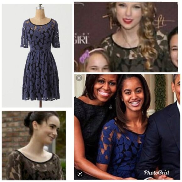 BOGO FREE Anthropologie Weston Wear Unconditional Osier Blue Felt Lace Dress ASO - Picture 1 of 3